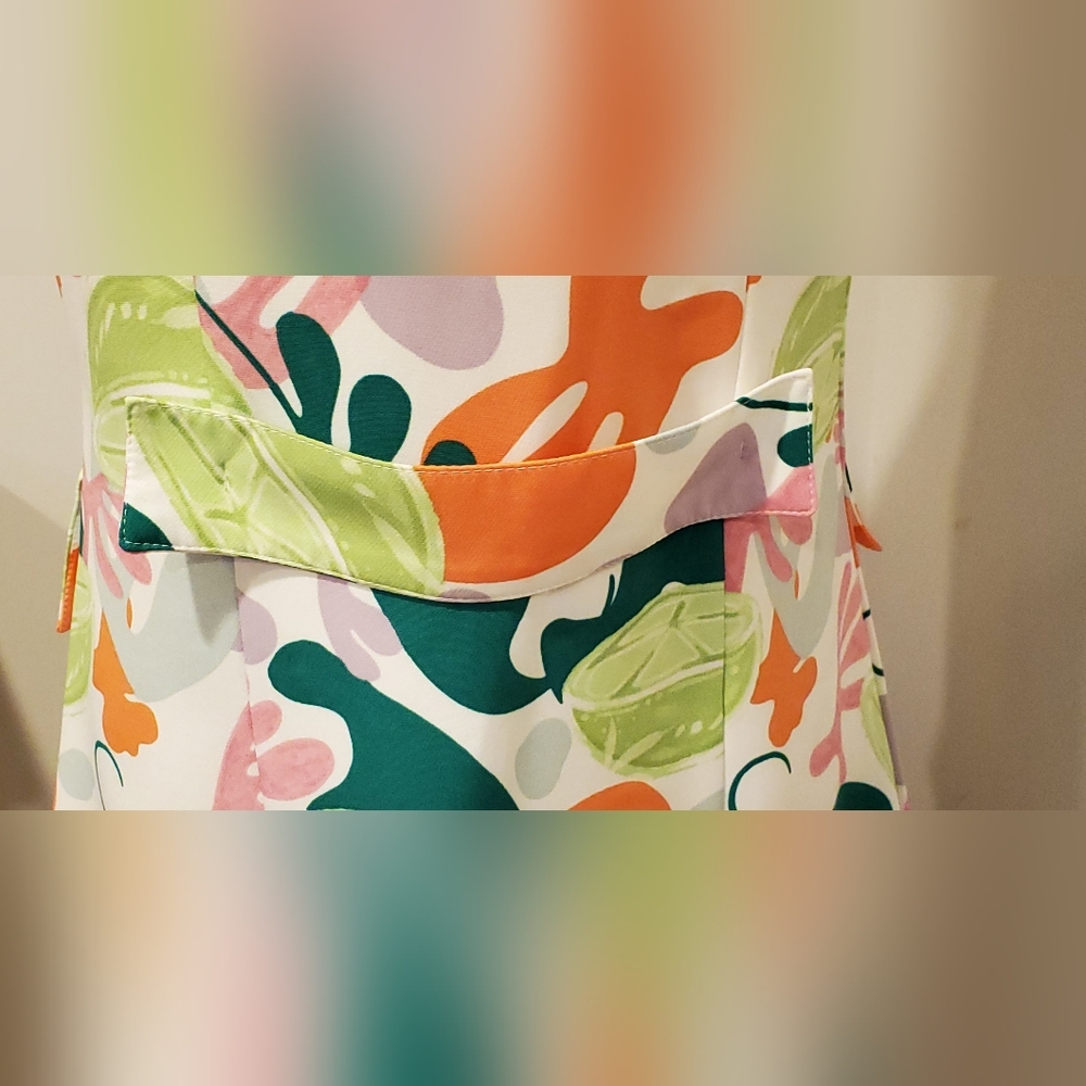 UNKNOWN BRAND WOMEN'S WHITE GREEN TROPICAL /SUMMER PRINT, LONG VEST, SIZE M. - Picture 6 of 8